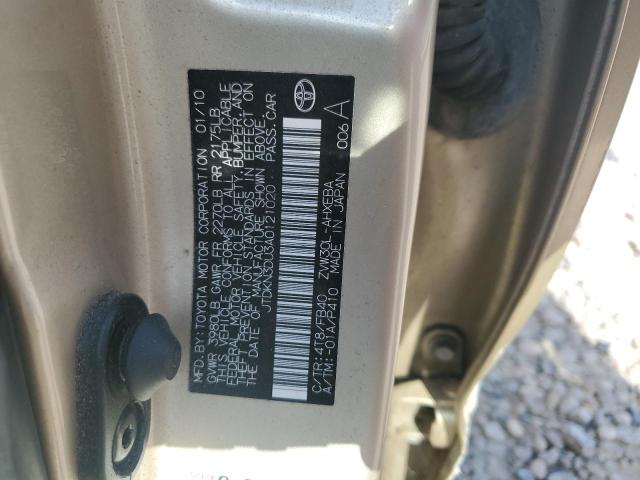 JTDKN3DU3A0121020 - 2010 TOYOTA PRIUS BEIGE photo 12