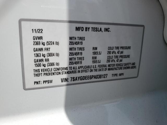 7SAYGDEE6PA038127 - 2023 TESLA MODEL Y 白色 照片 12