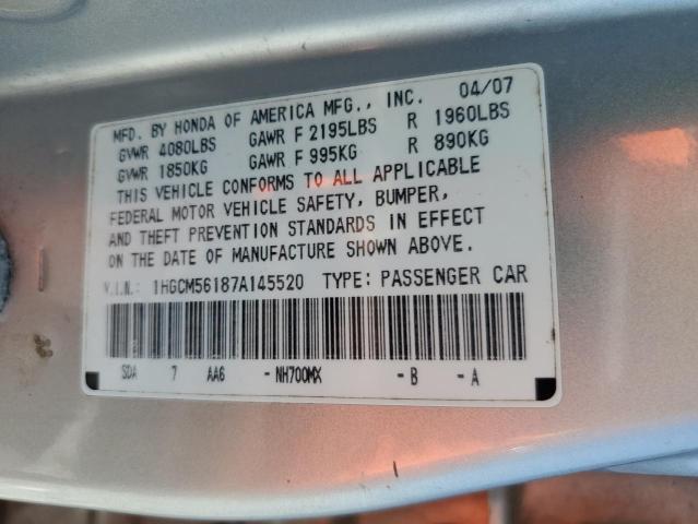 1HGCM56187A145520 - 2007 HONDA ACCORD VALUE SILVER photo 13