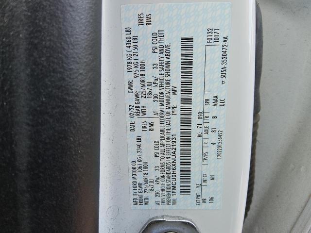 1FMCU0H6XNUA21931 - 2022 FORD ESCAPE SEL WHITE photo 14