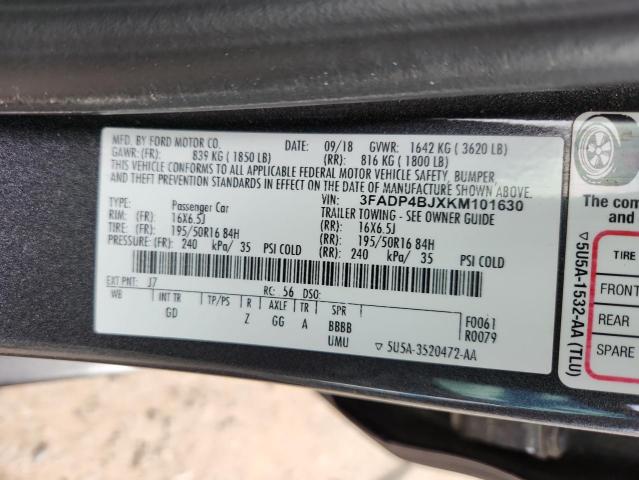 3FADP4BJXKM101630 - 2019 FORD FIESTA SE 石墨色 照片 12