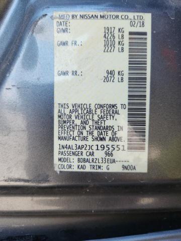 1N4AL3AP2JC195551 - 2018 NISSAN ALTIMA 2.5 ნაცრისფერი ფოტო 12