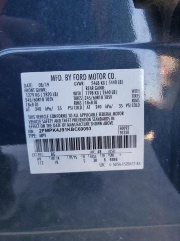 2FMPK4J91KBC60093 - 2019 FORD EDGE SEL Մոխրագույն լուսանկար 12