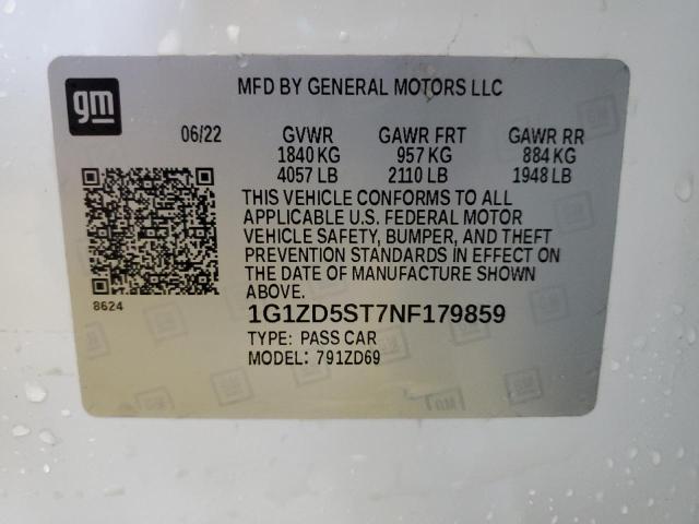 1G1ZD5ST7NF179859 - 2022 CHEVROLET MALIBU LT WHITE photo 13