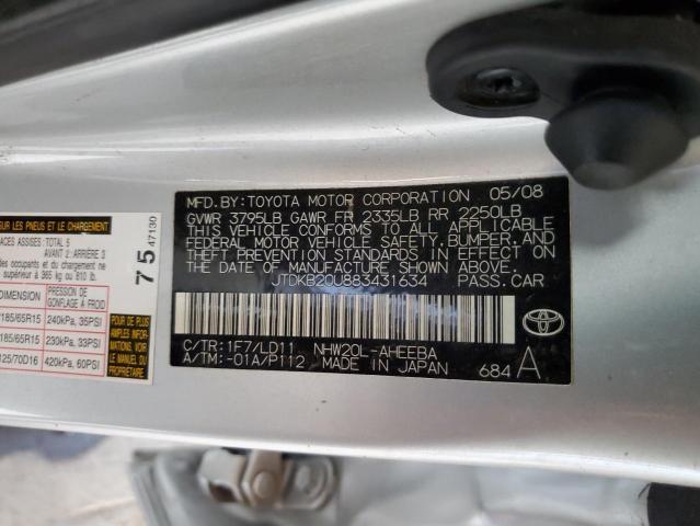 JTDKB20U883431634 - 2008 TOYOTA PRIUS 银色 照片 12
