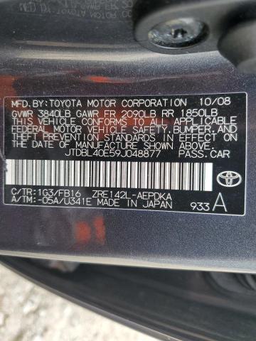 JTDBL40E59J048877 - 2009 TOYOTA COROLLA BASE GRAY photo 12