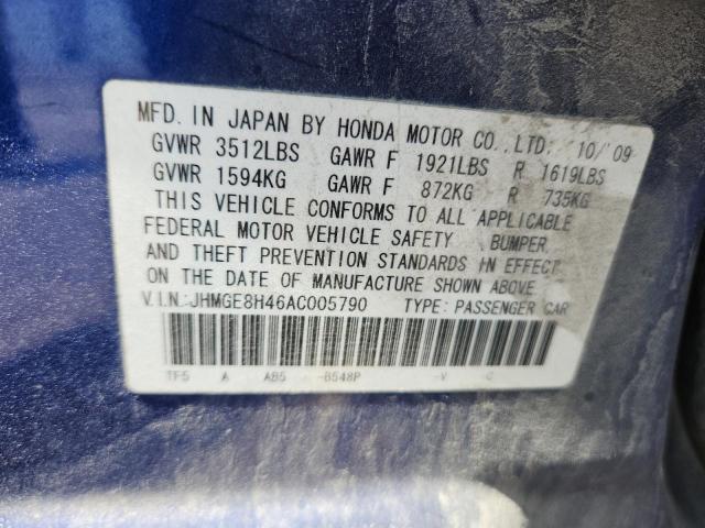 JHMGE8H46AC005790 - 2010 HONDA FIT SPORT 蓝色 照片 12