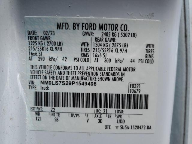 NM0LS7S29P1549406 - 2023 FORD TRANSIT CO XL თეთრი ფოტო 14