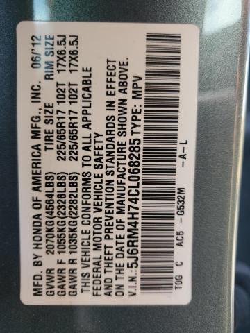 5J6RM4H74CL068285 - 2012 HONDA CR-V EXL TEAL photo 14