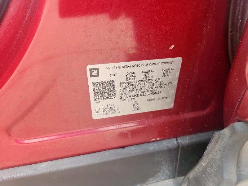 2GNAXKEX4J6245837 - 2018 CHEVROLET EQUINOX LT Bordeaux Foto 13