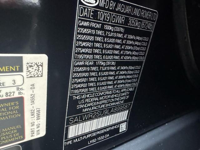 SALWR2SU9LA899587 - 2020 LAND ROVER RANGE ROVE HSE BLACK photo 12