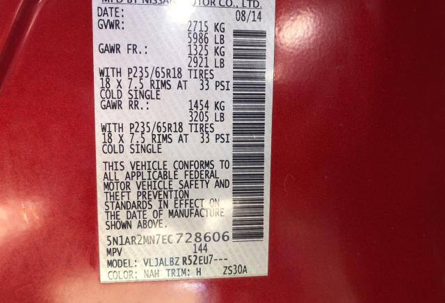 5N1AR2MN7EC728606 - 2014 NISSAN PATHFINDER S RED photo 10