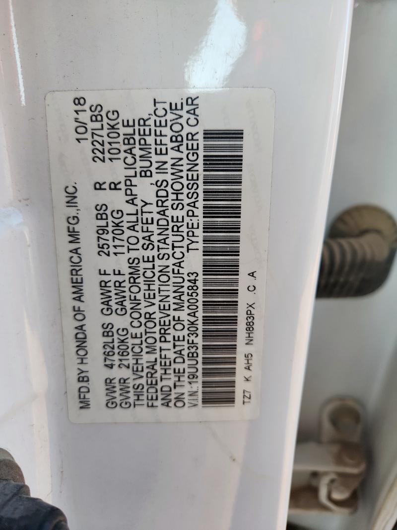 19UUB3F30KA005843 - 2019 ACURA TLX Blanco foto 12