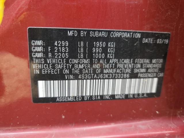 4S3GTAJ63K3733286 - 2019 SUBARU IMPREZA SPORT წითელი ფოტო 13