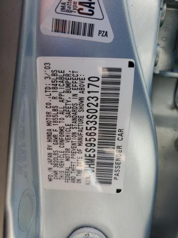 JHMES95653S023170 - 2003 HONDA CIVIC HYBRID Արծաթագույն լուսանկար 12