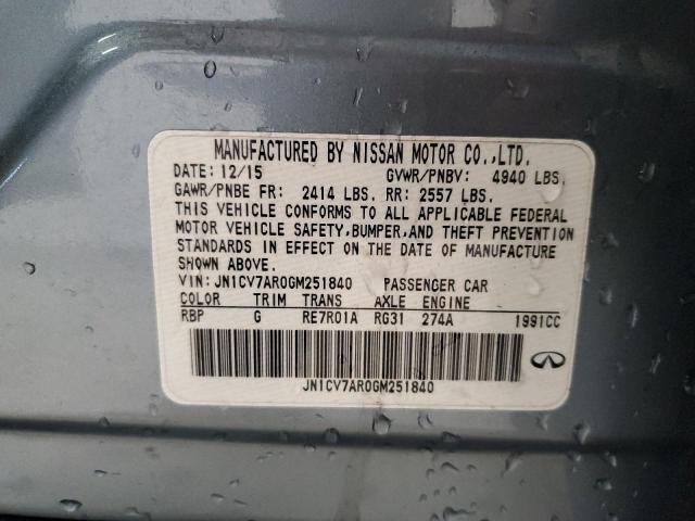 JN1CV7AR0GM251840 - 2016 INFINITI Q50 BASE SILVER photo 12