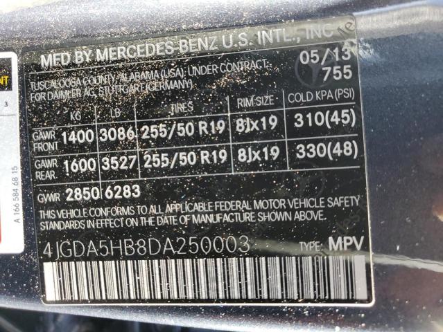 4JGDA5HB8DA250003 - 2013 MERCEDES-BENZ ML 350 4MATIC GRAY photo 14
