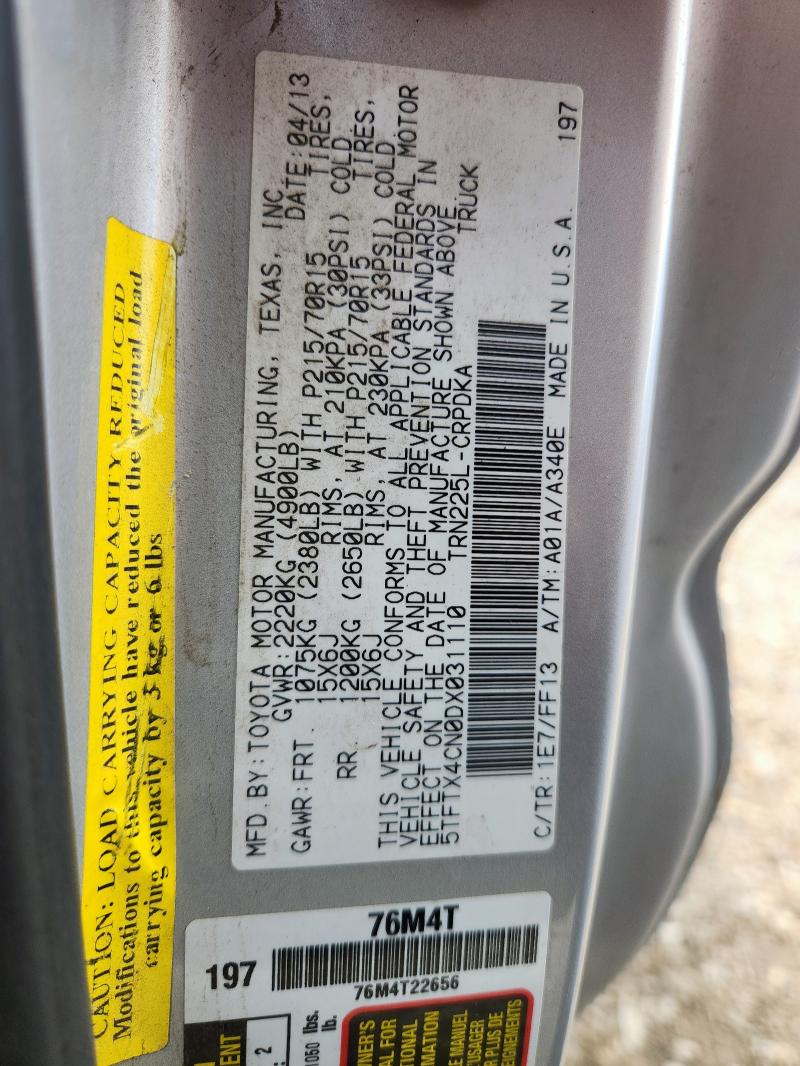 5TFTX4CN0DX031110 - 2013 TOYOTA TACOMA ACCESS CAB Արծաթագույն լուսանկար 12