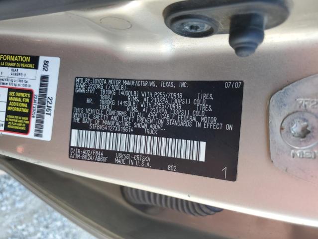 5TFBV54127X019614 - 2007 TOYOTA TUNDRA DOUBLE CAB SR5 TAN photo 12