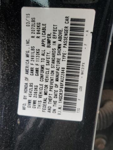 1HGCR3F86FA022848 - 2015 HONDA ACCORD EXL 黑色 照片 12