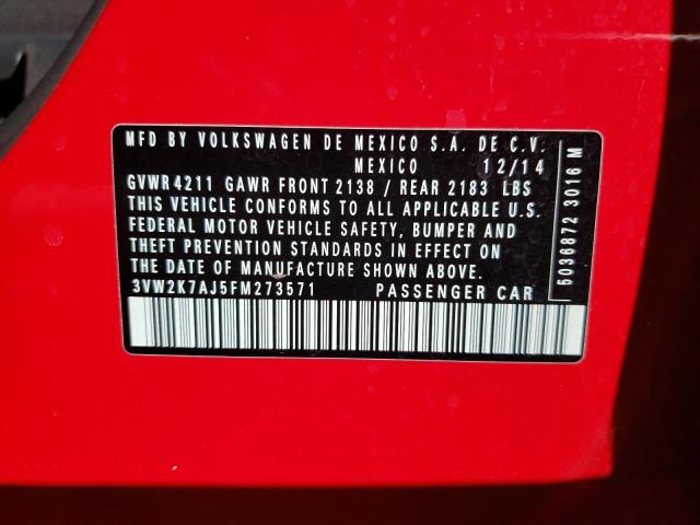 3VW2K7AJ5FM273571 - 2015 VOLKSWAGEN JETTA BASE 红色 照片 13