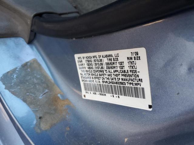 5FNRL3H92AB005903 - 2010 HONDA ODYSSEY TOURING BLUE photo 12