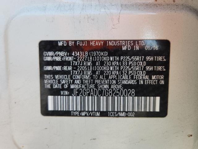 JF2GPADC7G8250028 - 2016 SUBARU CROSSTREK PREMIUM თეთრი ფოტო 13