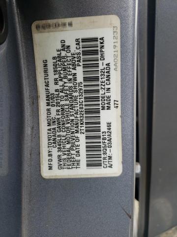 2T1KR32E83C132975 - 2003 TOYOTA COROLLA MA XR BLUE photo 12