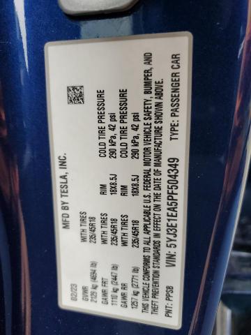 5YJ3E1EA5PF504349 - 2023 TESLA MODEL 3 ლურჯი ფოტო 13