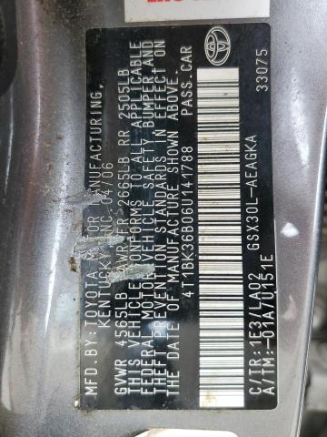 4T1BK36B06U141788 - 2006 TOYOTA AVALON XL GRAY photo 12