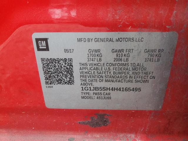 1G1JB5SH4H4165495 - 2017 CHEVROLET SONIC LS RED photo 12