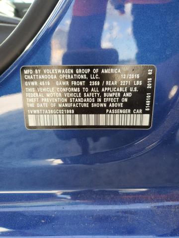 1VWBT7A36GC021989 - 2016 VOLKSWAGEN PASSAT SE Көк фото 13