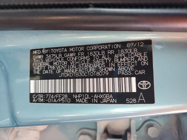 JTDKDTB30C1018079 - 2012 TOYOTA PRIUS C 青绿色 照片 13