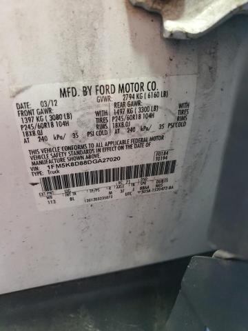 1FM5K8D88DGA27020 - 2013 FORD EXPLORER XLT Biały zdjęcie 12