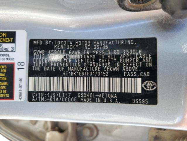 4T1BK1EB4FU170152 - 2015 TOYOTA AVALON XLE ნაცრისფერი ფოტო 12