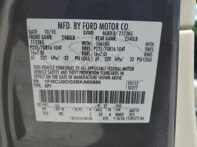 1FMCU9DG3BKA60886 - 2011 FORD ESCAPE XLT GRAY photo 14
