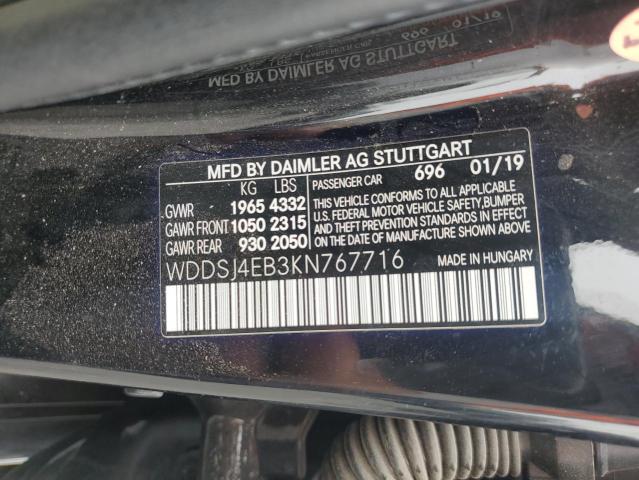 WDDSJ4EB3KN767716 - 2019 MERCEDES-BENZ CLA 250 أسود صورة 12