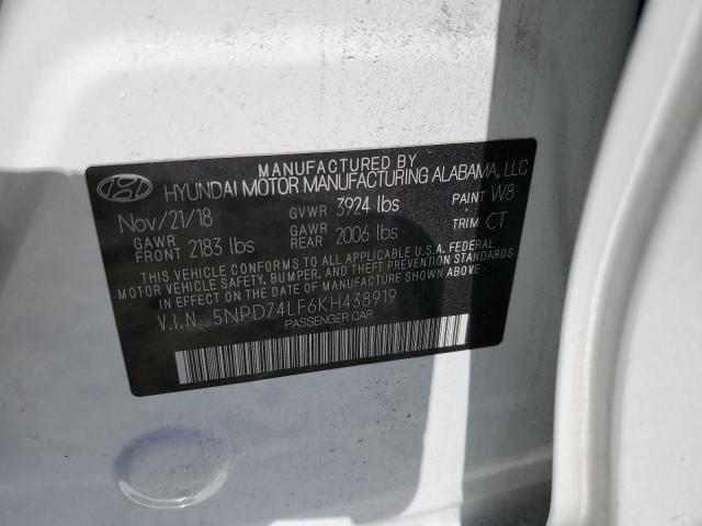 5NPD74LF6KH438919 - 2019 HYUNDAI ELANTRA SE WHITE photo 12