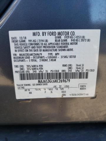 MAJ6S3GL6KC269679 - 2019 FORD ECOSPORT SE GRAY photo 12