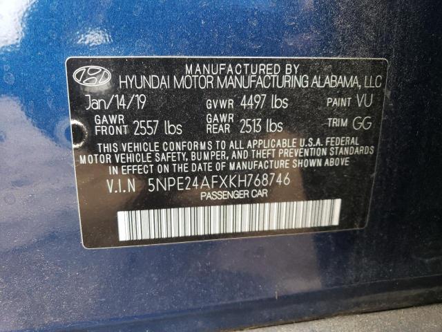 5NPE24AFXKH768746 - 2019 HYUNDAI SONATA SE BLUE photo 12