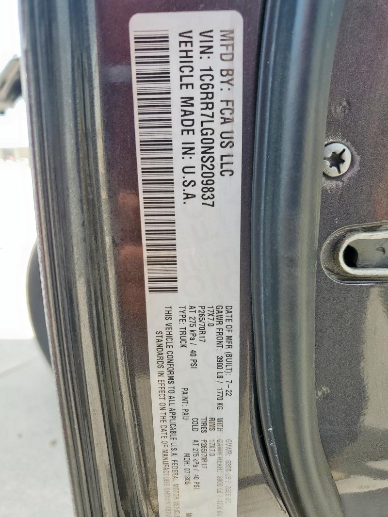 1C6RR7LG0NS209837 - 2022 RAM 1500 CLASS SLT ნაცრისფერი ფოტო 12