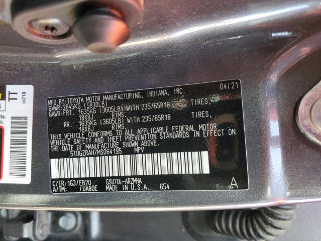 5TDGZRAH7MS064195 - 2021 TOYOTA HIGHLANDER XLE GRAY photo 12