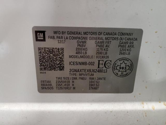 2GNAXTEX9J6248013 - 2018 CHEVROLET EQUINOX LT WHITE photo 13