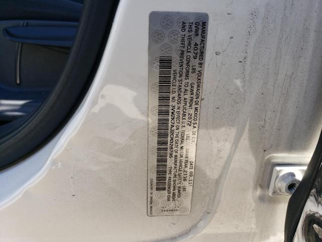 3VW2K7AJ2CM328795 - 2012 VOLKSWAGEN JETTA BASE WHITE photo 12