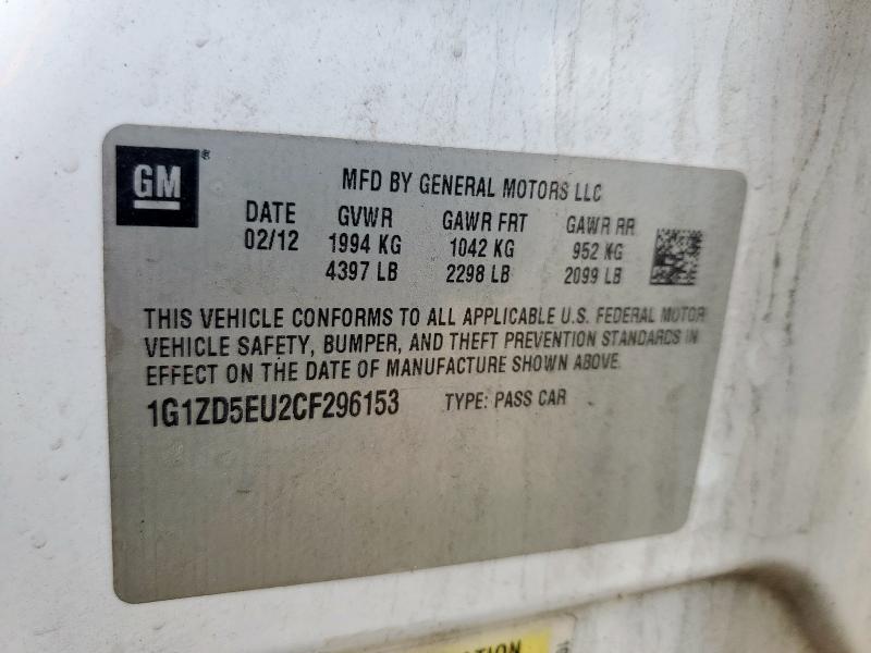 1G1ZD5EU2CF296153 - 2012 CHEVROLET MALIBU 2LT WHITE photo 12