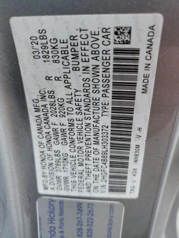 2HGFC4B89LH303372 - 2020 HONDA CIVIC SPORT ვერცხლისფერი ფოტო 13