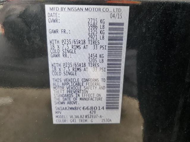 5N1AR2MN8FC668014 - 2015 NISSAN PATHFINDER S BLACK photo 13