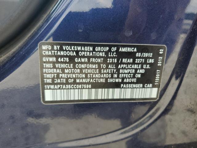 1VWAP7A35CC067596 - 2012 VOLKSWAGEN PASSAT S Mavi fotoğraf 12