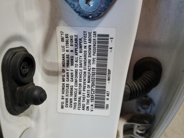19XFC2F76HE076519 - 2017 HONDA CIVIC EX WHITE photo 12