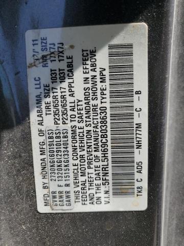 5FNRL5H69CB038630 - 2012 HONDA ODYSSEY EXL GRAY photo 14